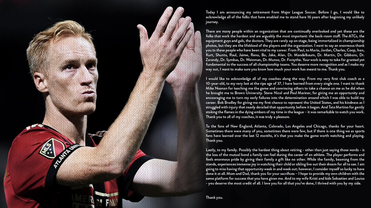 brendanhannan's tweet image. Jeff Larentowicz is retiring from professional soccer today. Jeff gave everything to the game and to the people around him. A true professional on and off the field. Below please find his thoughts on his 16-year MLS career.