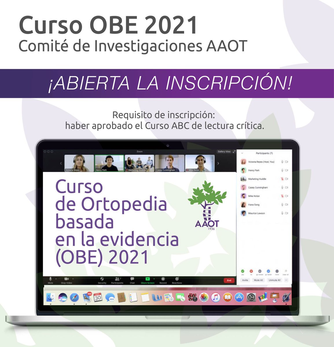 El Comité de Investigaciones #AAOT lo invita a participar del Curso: ORTOPEDIA BASADA EN LA EVIDENCIA

✅Docente: Dra. Marina Khoury

✅inicio: Julio 2021

👩🏽‍💻👨🏼‍💻Modalidad: a distancia

✅Categorización: 4 puntos

👉Formularios de inscripción y programa en: aaot.org.ar/comite-de-inve…