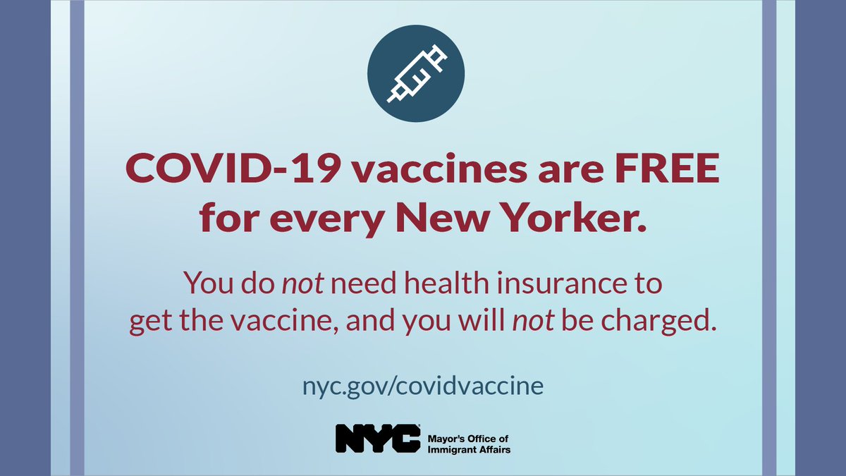NYCImmigrants's tweet photo. 📣 MULTILINGUAL THREAD 📣

You will NOT be asked about your immigration status and you do not need to share your status to be vaccinated. https://t.co/M3ZeKuoMDB #COVID19 https://t.co/QdONAqguQr