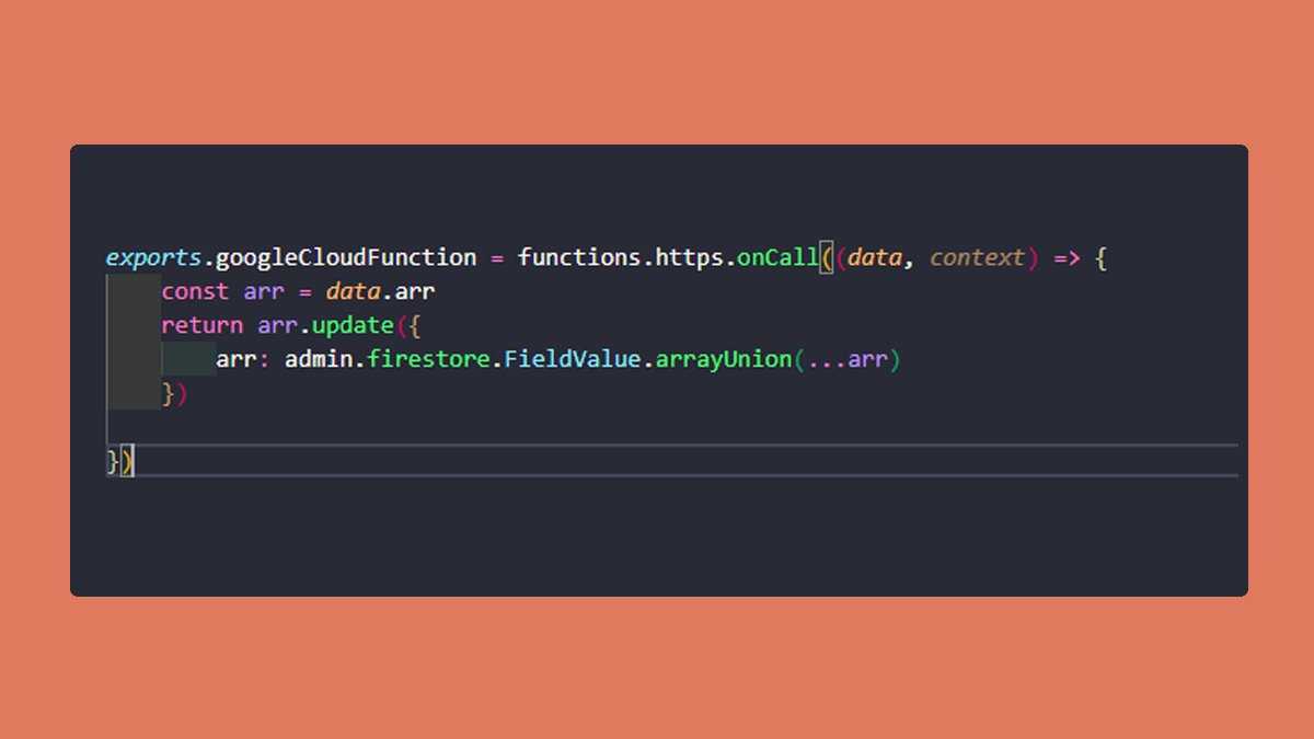 VittoStack's tweet image. I was looking for a way to add a full array inside a nested array in a #Firestore document using #GoogleCloudFunctions.

Turns out that I could simply use FieldValue.arrayUnion and pass an array with the spread operator applied.