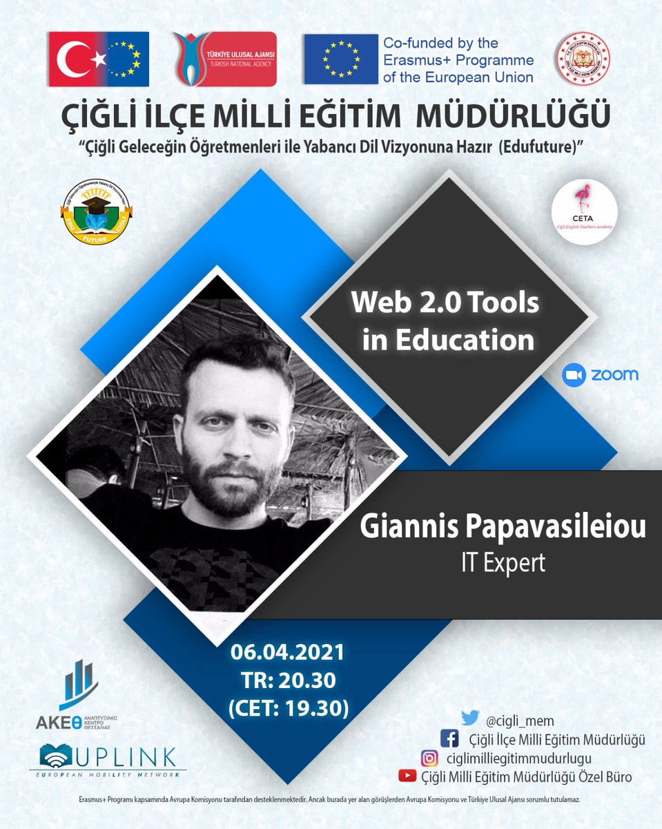 cigli_mem's tweet photo. Çiğli ilçe Milli Eğitim Müdürlüğü koordinatörlüğünde yür��tülen"Çiğli Geleceğin Öğretmenleriyle Yabancı Dil Vizyonuna Hazır" Edufuture Erasmus projesi kapsamında düzenlenecek eğitime davetlisiniz. @ulusalajans @izmir_ilmem @karabeyoglu35 @edufuture #web2tools https://t.co/kO6lw4RJfB