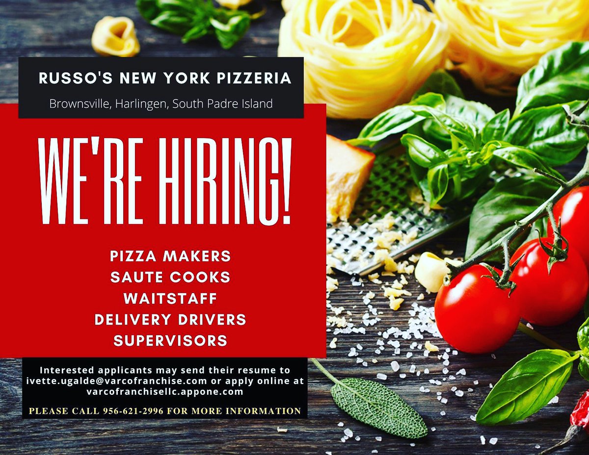 Are you ready for the next step in your hospitality career? We are hiring! We are looking for energetic and positive individuals to join our amazing team, Russo’s New York Pizzeria!  #hiring #joinourteam💥 #nowhiring  #wearehiring #career #careeropportunities  #applynow