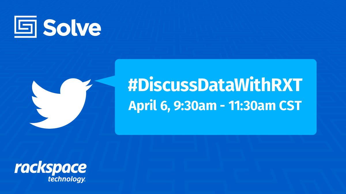 Rackspace_Solve's tweet photo. Join us before, during and after the our #DataModernization webinar for a #TwitterChat with experts from the event! Have a question? Tweet at us and include #DiscussDataWithRXT to start up a conversation! See you there! 💬https://t.co/WijONkJorE https://t.co/7p33UaZcBK