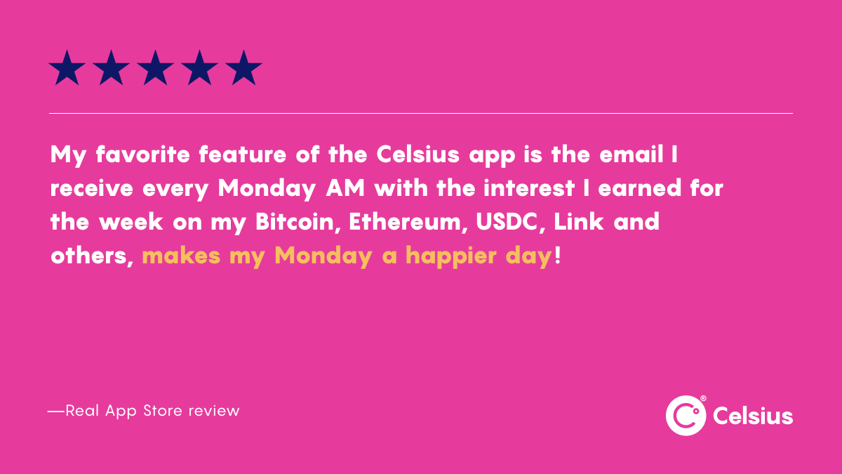 CelsiusNetwork's tweet photo. #MoneyMondays 🔥🙌
#UnblockYourself #UnbankYourself #HODL #Celsius #Crypto https://t.co/A81jI1cTsy