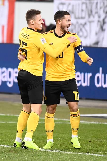 FlairFootball's tweet photo. Imagine representing your national team with your brother. 
Your actual brother.
As in you bathed together as kids brother 

And you're both dangerous flair players with the coolest names in football 🥶

🇧🇪 The Hazard Brothers 🇧🇪 https://t.co/lUXl6oeABT