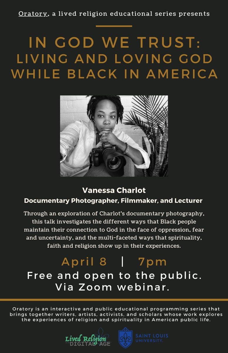 Join documentary photographer @vanessacharlot_ this Thursday at 7pm for "In God We Trust: Living and Loving God While Black in America." Free/open to the public. Register here: bit.ly/lrda_charlot