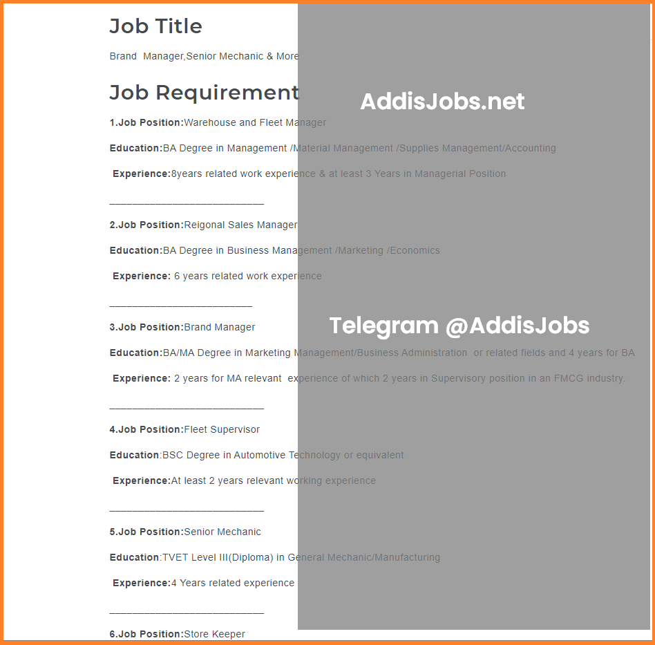 AddisJobs's tweet image. 6 ክፍት የስራ ቦታዎች ሊንኩን ተጭነው ሙሉ መረጃውን ይመልከቱ ⏰ 6 Job openings in Addis Ababa, Ethiopia
addisjobs.net/.../brand-mana…
#AddisSira #AddisJobs #Ethiopia #Sira #EthioJobs #AddisAbaba