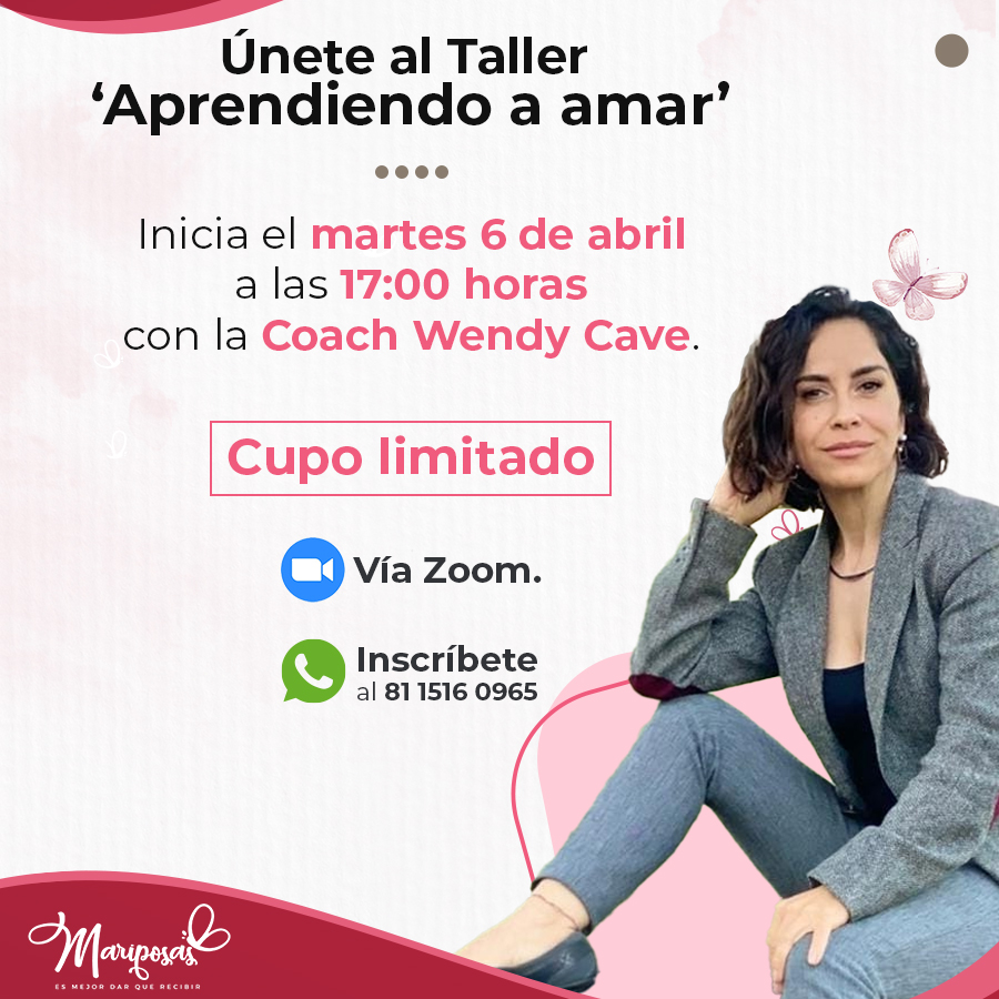 acmariposas's tweet photo. ¡Mañana tendremos el taller 'Aprendiendo a amar' con la Coach Wendy Cave! 🦋

¡Inscríbete! 📩 Recuerda que el cupo es limitado. 👇 https://t.co/hXWPnZJ3uf