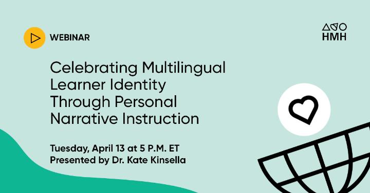 ShoshanaG212's tweet photo. Join Dr. Kate Kinsella, #English3D author, for a webinar focusing on celebrating multilingual learner identity through personal narrative instruction. https://t.co/dq2idN3FM5 #EdChat https://t.co/FSG9mwnba7