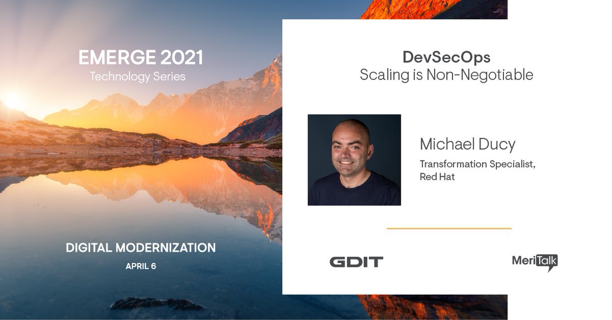 Red Hat Government (@redhatgov) on Twitter photo Tune in to <a href="/RedHat/">Red Hat</a>’s Michael Ducy (<a href="/mfdii/">Michael Ducy</a>) as he speaks alongside <a href="/GDIT/">General Dynamics Information Technology</a>’s Jay Olsen and Dennis Gibbs about the importance of deliver DevSecOps at scale to meet today’s toughest IT challenges at #EmergeDigMod tomorrow, 4/6. bit.ly/3aRFygE #GDITEmerge Tune in to <a href="/RedHat/">Red Hat</a>’s Michael Ducy (<a href="/mfdii/">Michael Ducy</a>) as he speaks alongside <a href="/GDIT/">General Dynamics Information Technology</a>’s Jay Olsen and Dennis Gibbs about the importance of deliver DevSecOps at scale to meet today’s toughest IT challenges at #EmergeDigMod tomorrow, 4/6. bit.ly/3aRFygE #GDITEmerge