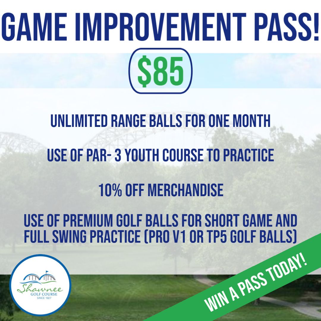 ShawneeGC's tweet photo. Don't forget to purchase your Game Improvement Pass today! Range and Pro Shop perks included! ⛳️

✨WIN A PASS✨ 
Fill out a quick questionnaire in the Pro Shop, then your name will be put in a drawing to win a free Game Improvement Pass! https://t.co/Y879bKdUHe