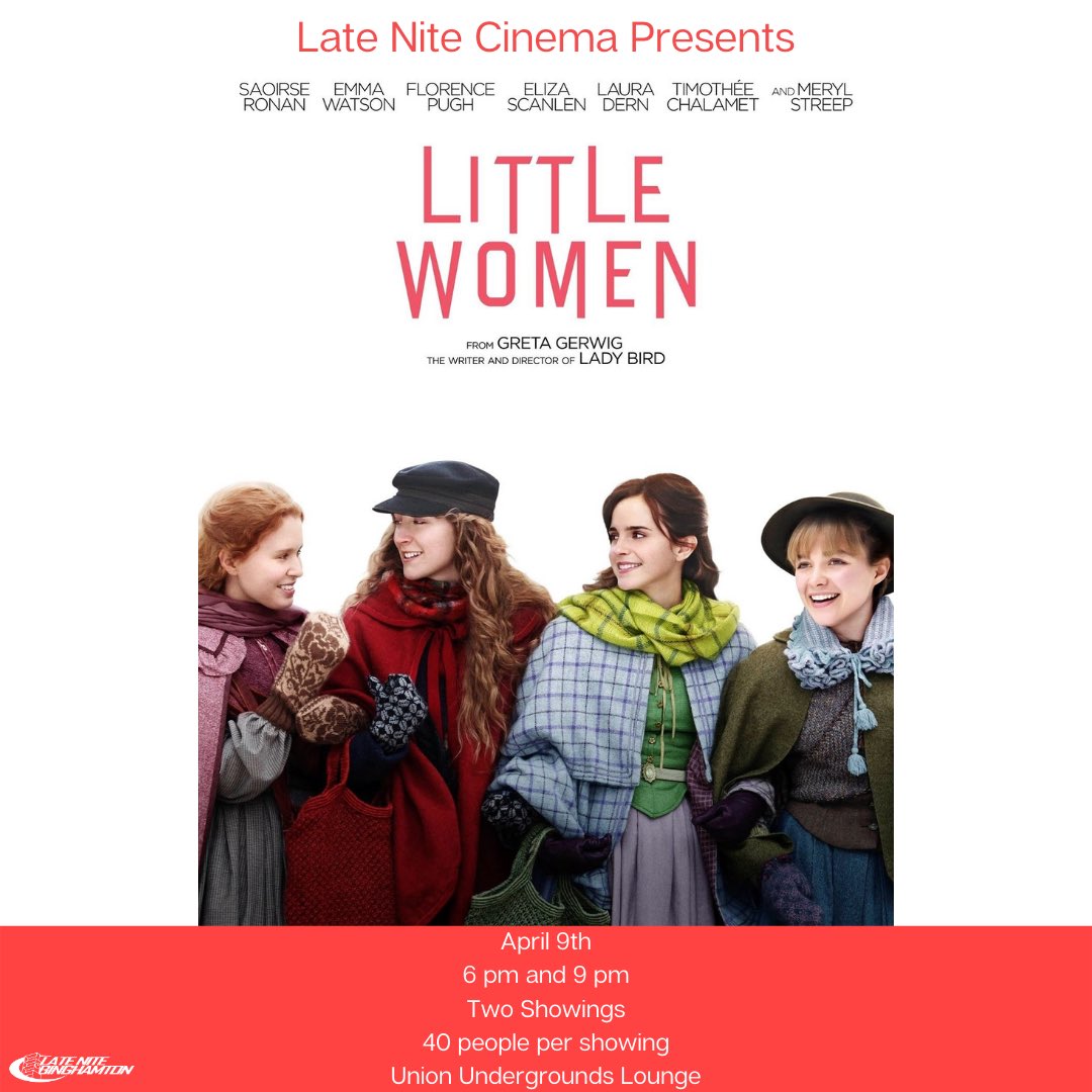 LateNiteBing's tweet photo. Create your own work of art this Saturday with Late Nite! Bring your friends and hangout outside for a relaxing night of painting! On Friday 4/9 Late Nite Cinema presents Little Women. 🎨🖌 https://t.co/ksplHNFI5O