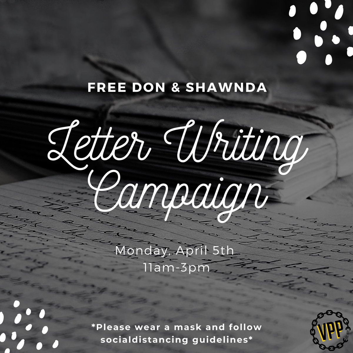 Join us today outside of Saratt for our letter writing campaign for Don &amp; Shawnda! Please follow social distancing guidelines and wear a mask.