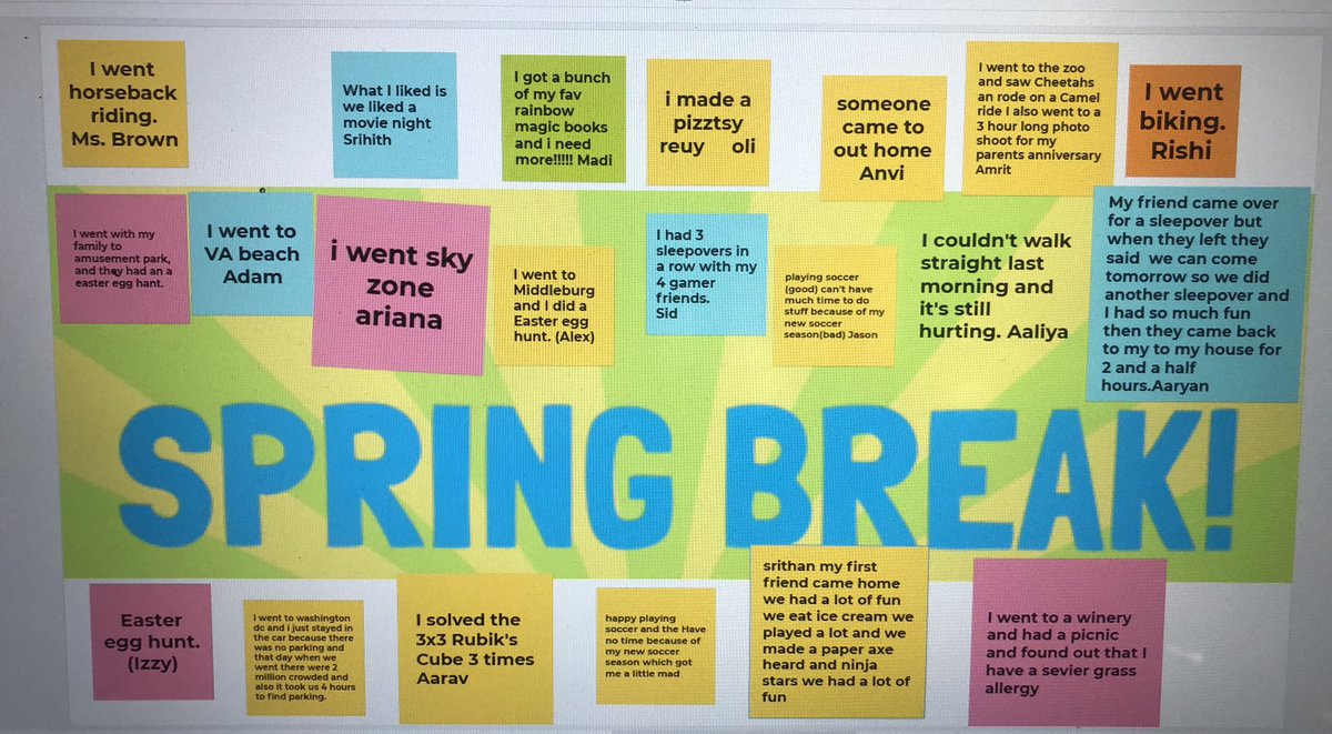 We loved sharing our favorite experiences and hearing about what our classmates did over Spring Break! <a href="/RLCPrincipal/">Diane Insari</a>  <a href="/MouwRyan/">Ryan Mouw</a>