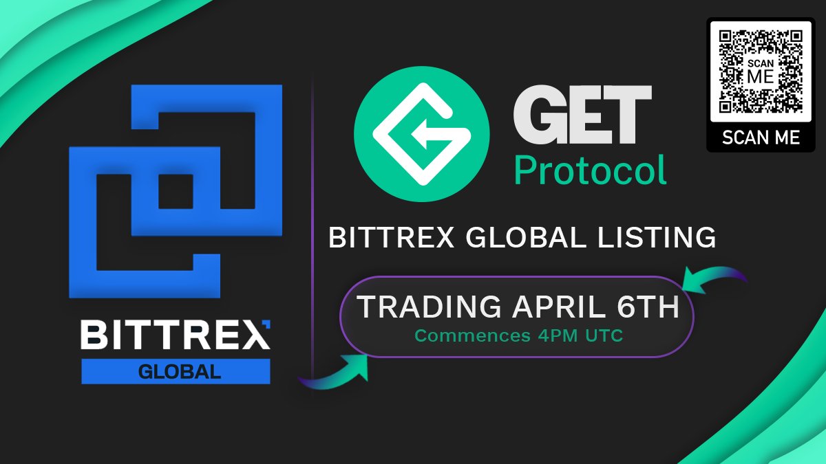 onopenxyz's tweet photo. We’re delighted to announce today that the $GET token is now enabled for deposit on @BittrexGlobal and will be fully tradable tomorrow, April 6th at 4pm UTC. 

This marks our largest centralised exchange listing to date.

More details 👇
https://t.co/0eiB7GQtII https://t.co/Em0DswjfUE