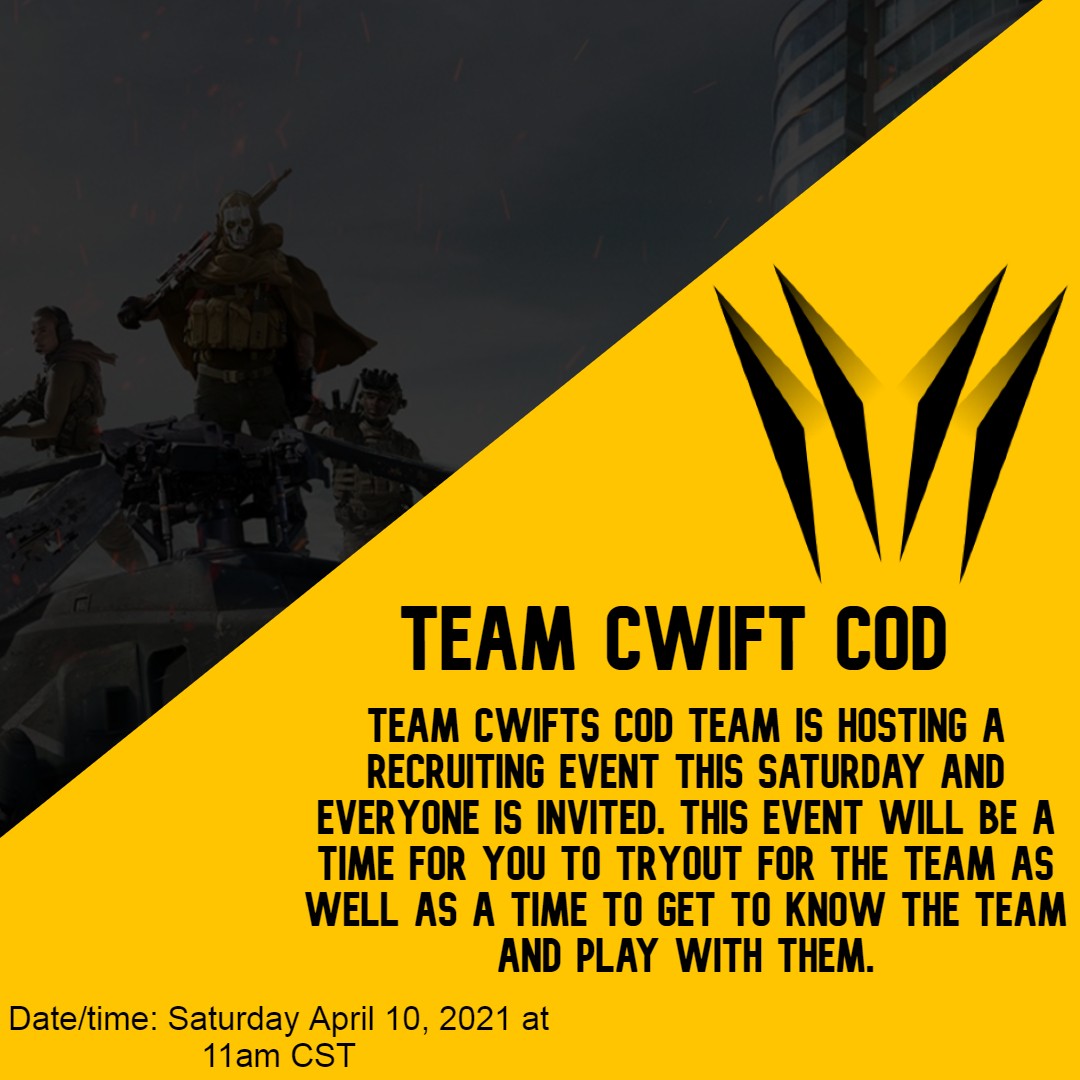 TCwift's tweet image. Team Cwift is now recruiting for COD make sure to check it out !
discord.gg/EGhcTMVjeu