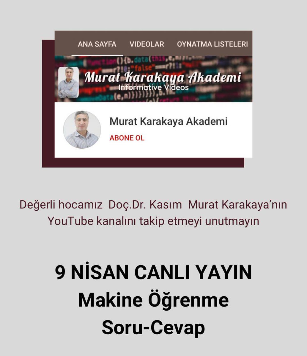 Murat hocamızın Youtube kanalında gerçekleşecek canlı yayın linki:
youtu.be/U2JeCvt-qN0