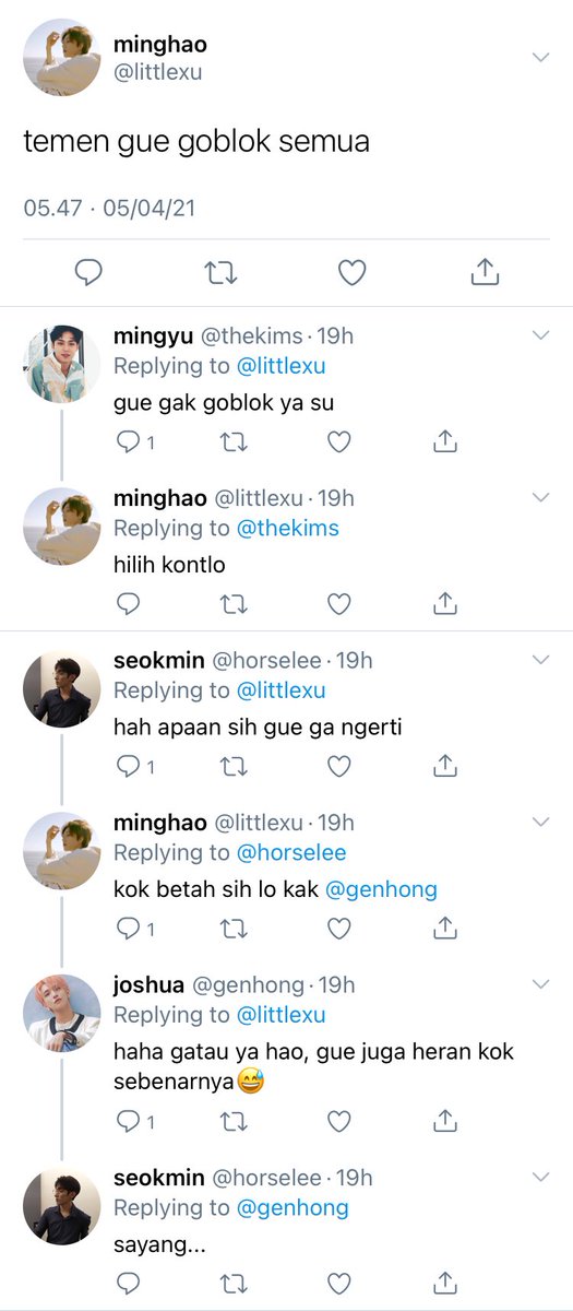 codinglanguage's tweet image. temen gue goblok semua -minghao 2021