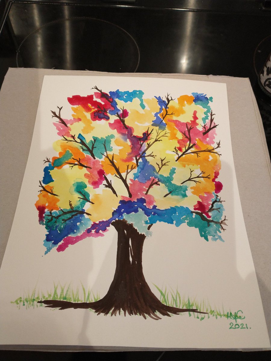kitchenwriter's tweet image. Just did this...  
Rainbow tree.  I know, it's a bit square!!  #Watercolour #Lotstolearn #Trees