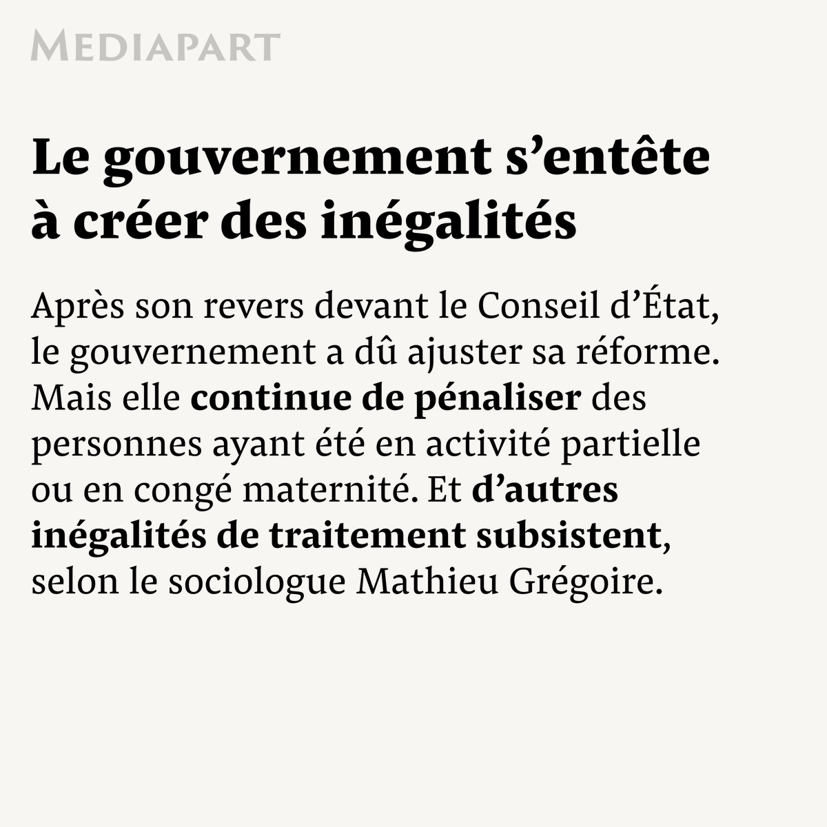 Mediapart's tweet photo. ÉDITION SPÉCIALE – Indemnités chômage : la guerre aux précaires. Retrouvez notre édition spéciale sur Mediapart et tous nos articles sur cette réforme dans notre dossier : "Assurance-chômage : l'injustifiable réforme" 👉https://t.co/IykwD1Njpp. https://t.co/ZfeEW9prZn