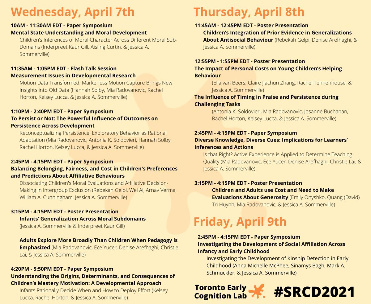 The Toronto Early Cognition Lab is presenting at #SRCD21! Learn more here: