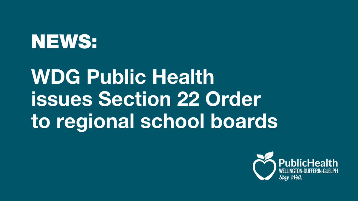 WDG Public Health is issuing a Section 22 Order that directs schools within the boards in Wellington-Dufferin-Guelph to cease in-person learning effective April 7. Schools would be eligible to return no sooner than April 19. Read more: bit.ly/3wvmzBi