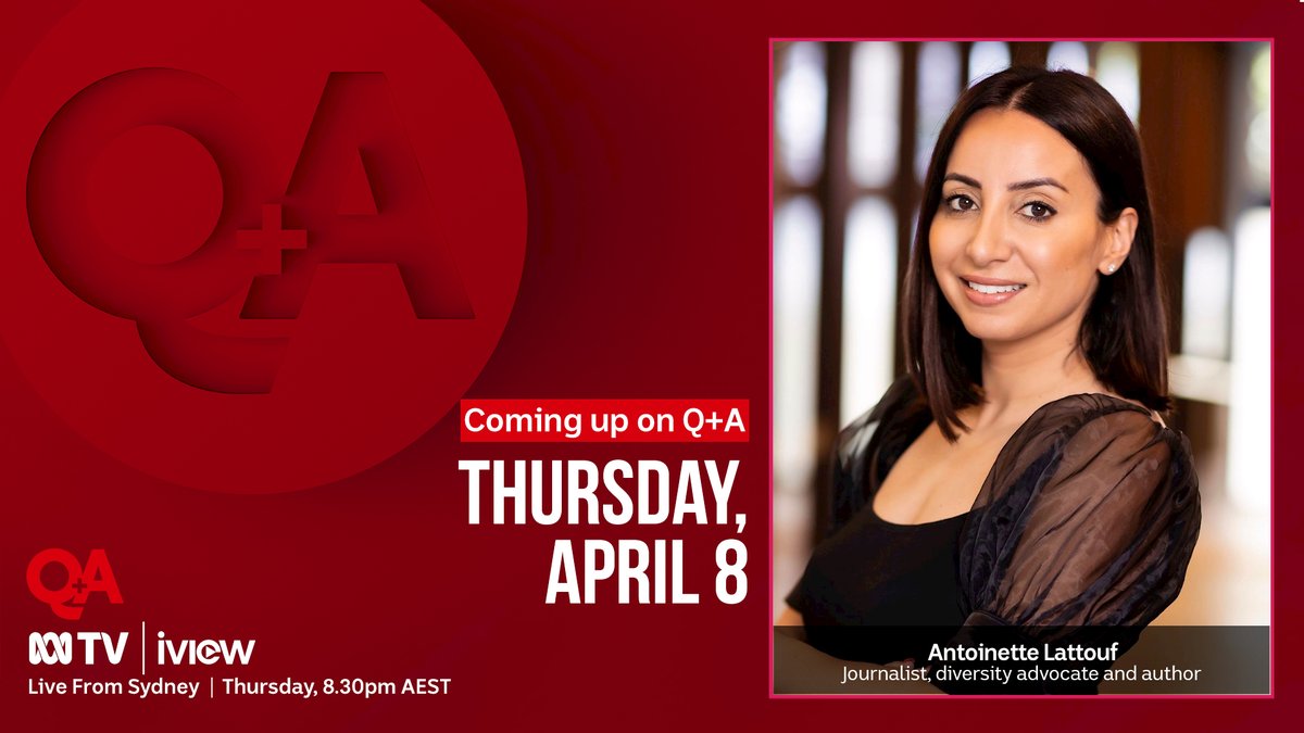 QandA's tweet photo. Co-founder and director of Media Diversity Australia Antoinette Lattouf says media is central to a robust democracy, and that diversity in media should "reflect our very diverse population". What will you ask Antoinette? | @abcnews #QandA https://t.co/w6TdmfmO3B https://t.co/6EAmmWNJtO