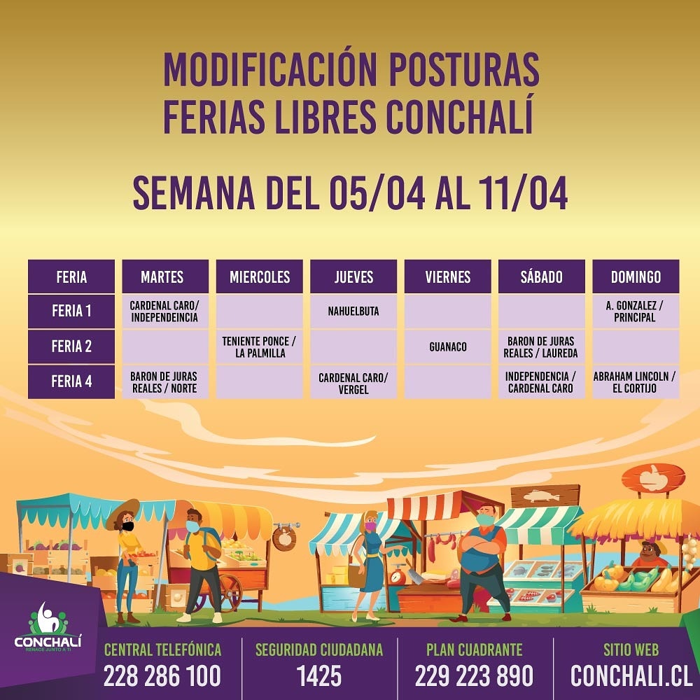 MuniConchali's tweet photo. suspensión de un día de postura para cada una de ellas. Cabe considerar que este calendario tendrá vigencia en las semanas sucesivas mientras Conchalí permanezca en Paso 1 "Cuarentena".Además, recuerda respetar las normas de auto cuidado: uso de mascarilla, alcohol gel y permiso. https://t.co/31crvIBNeQ