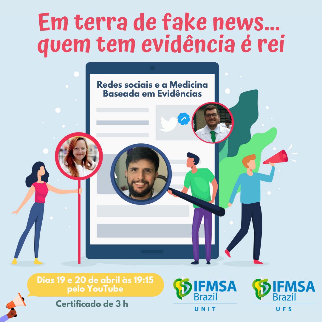 ifmsabr_unit's tweet photo. Em terra de fake news... 
Quem tem evidência é rei! 

Vem com a gente ver como as redes sociais, principalmente o #MedTwitter se tornou um grande meio de divulgação de evidências científicas! 

Dia 19 e 20 com @rleitepacheco @mellziland e @reumalho https://t.co/TeDbFWCZ3j