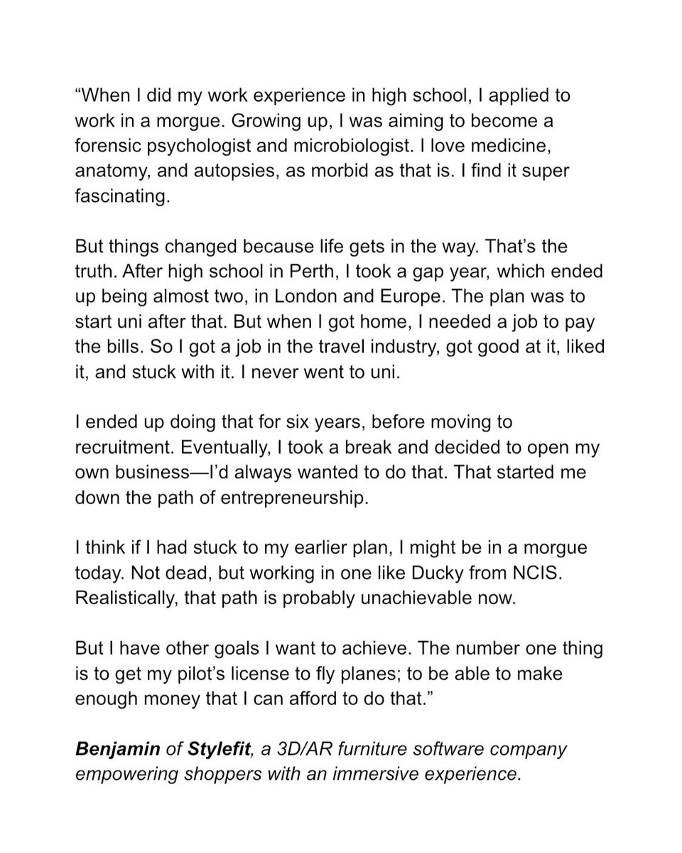 shirtsofstartup's tweet image. “When I did my work experience in high school, I applied to work in a morgue. Growing up, I was aiming to become a forensic psychologist and microbiologist...”

Featured: Benjamin of @Stylefit7

#shirtsofstartups #entrepreneur #startupstory #founder