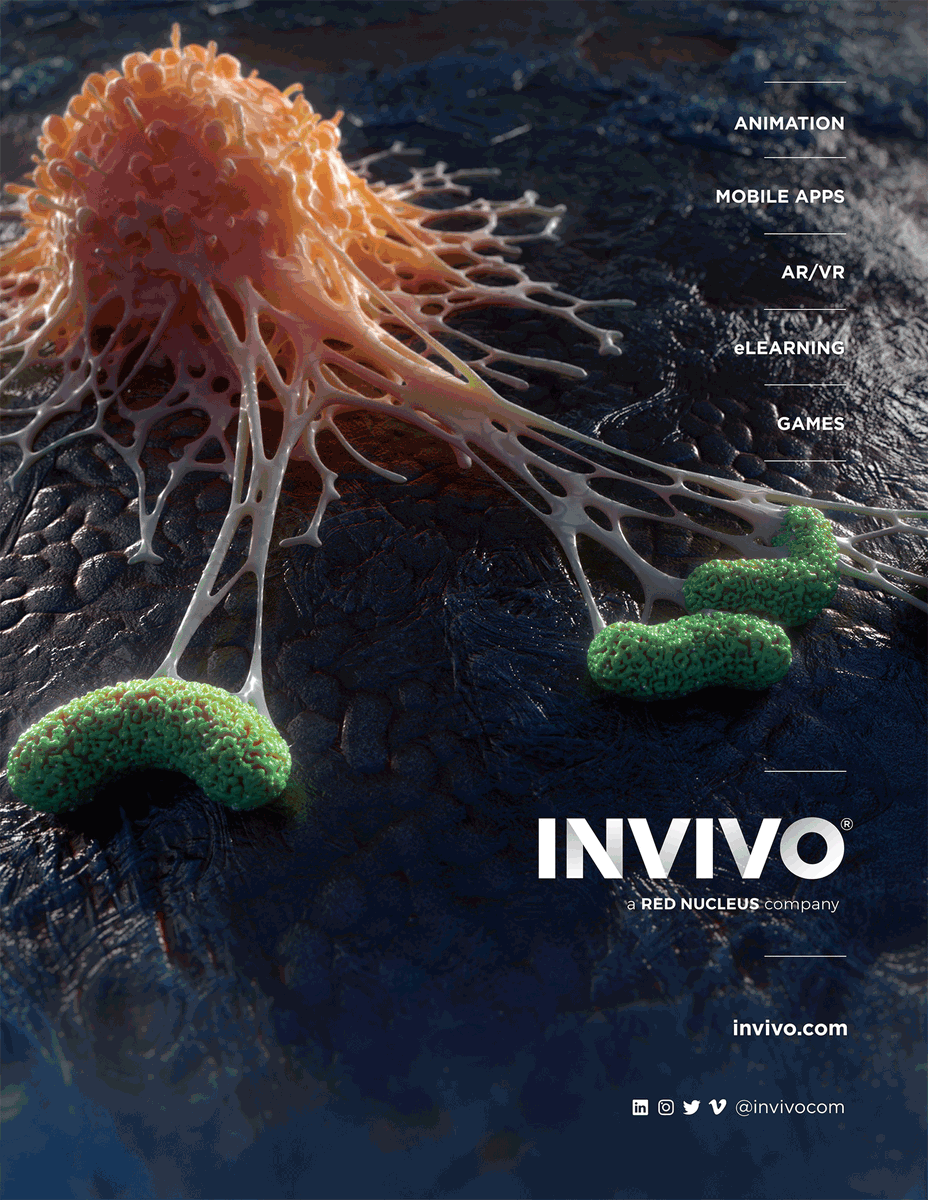 RedNucleusHQ's tweet photo. Our 2021 INVIVO promo image, featuring a dramatic macrophage encounter. 
(Tap to expand)
#SciArt #SciArtTweetStorm #MedArt https://t.co/BBz4pUukaf