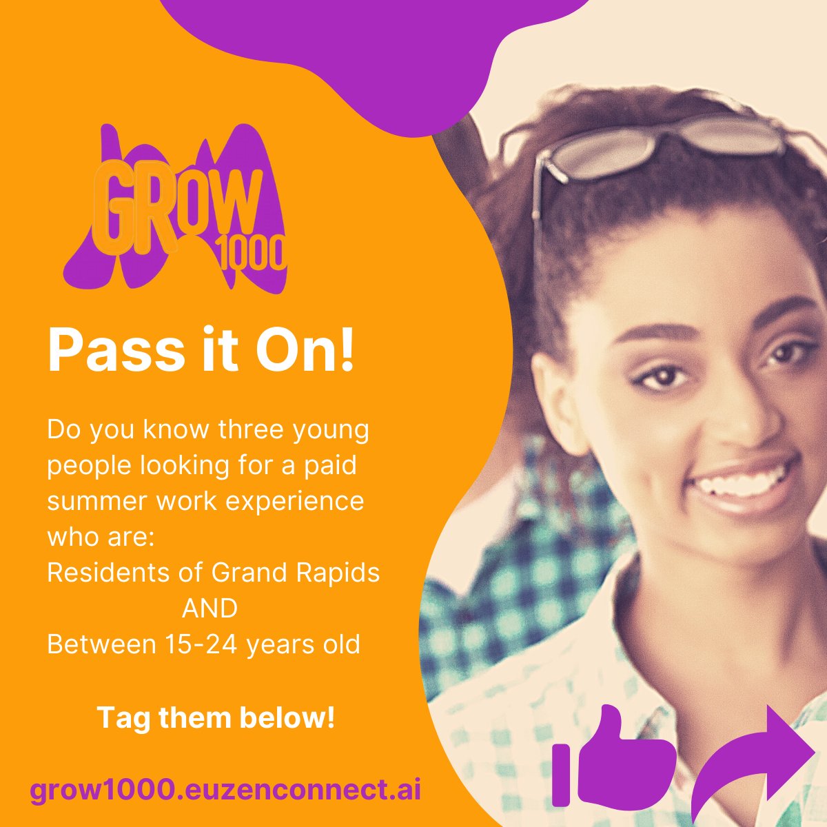 Apply to land one of hundreds of summer jobs as part of the 2021 GRow1000 program!

Excited to partner with The City of Grand Rapids to help youth and young adults build a strong career foundation.

Learn more and apply to the program here:
ow.ly/B1LP50Eaauk

Like &amp; Share!