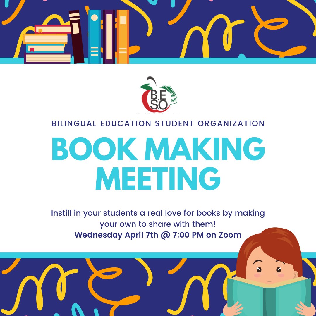 txstbeso's tweet photo. At this week’s meeting, we will be making books! Make sure you have the following materials in addition to anything else you may want to use: cardstock or computer paper, colored writing utensils. If you need any help acquiring these materials, send us a DM. Zoom Link in Bio! 📚 https://t.co/Qmu2I1pOGO