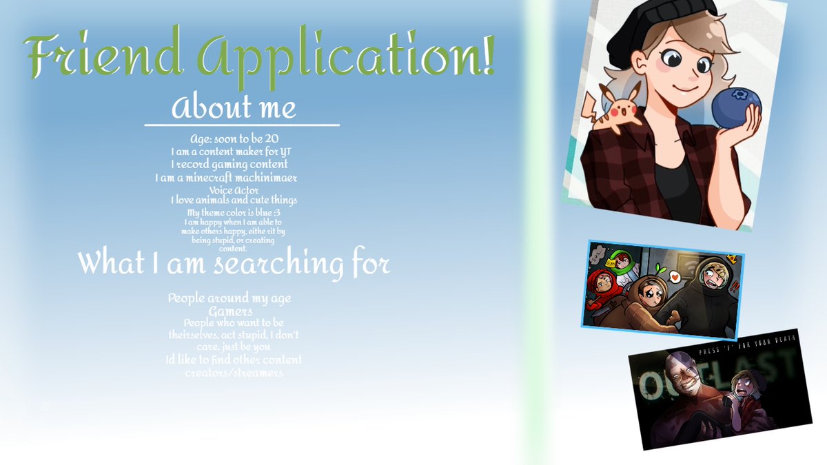 Pikamaechu's tweet photo. #FriendApplication In search of friends! Here is a little about me😉 https://t.co/LpbdUN9TrA