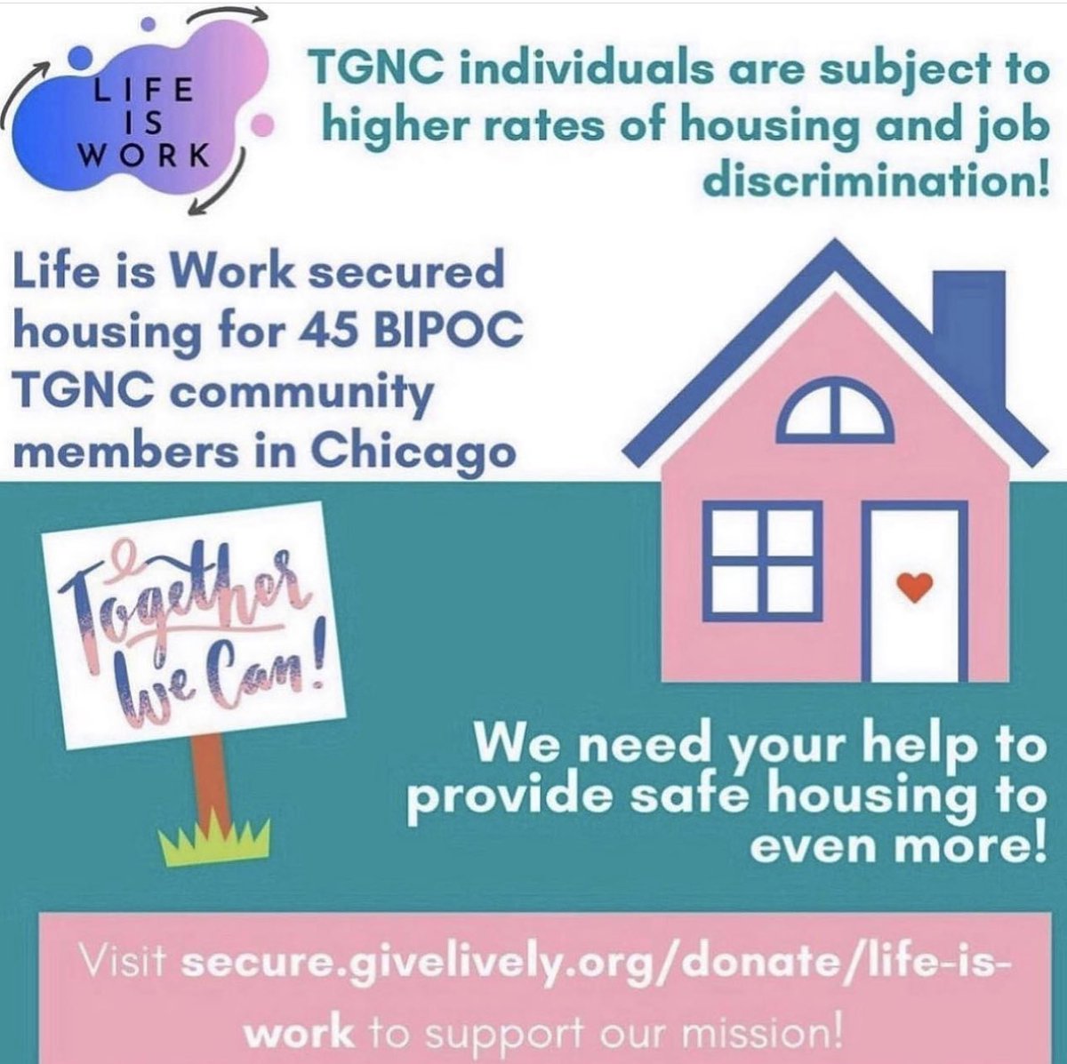 We need your help! Visit secure.givelively.org/donate/life-is… to support the Together We Can Rapid Response Housing Initiative! 

#donate #housinginitiative #blacktranslivesmatter #supporttrans #tgnc #qtpoc #tpoc #donations #donationsneeded #help #helpothers #nonprofit