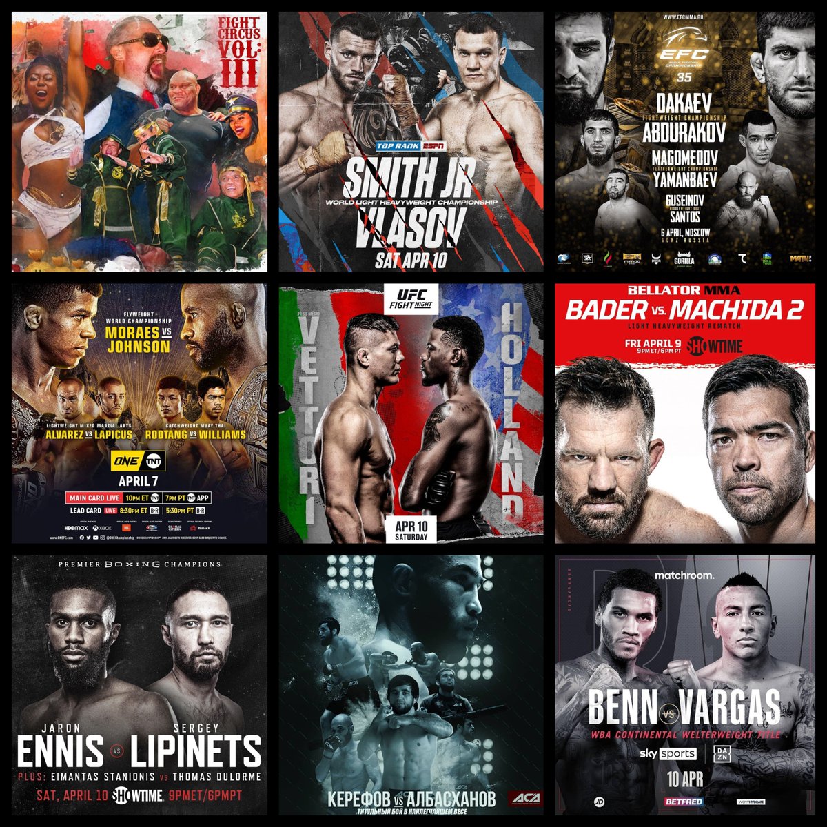 Grabaka_Hitman's tweet photo. Live Combat Sport Schedule: 4/6 - 4/11

Complete schedule w/ free live streams &amp; fight cards here: https://t.co/uKc4pg2LtJ https://t.co/OUFeNCLPFw