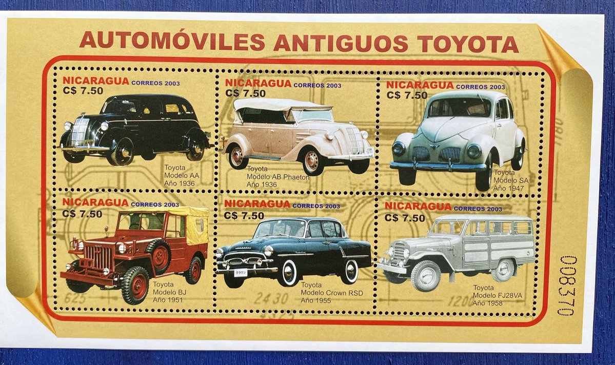 #sellos de autos antiguos. #filatelia. #stamps with old cars. #philately . #Nicaragua  #stampcollecting #toyota