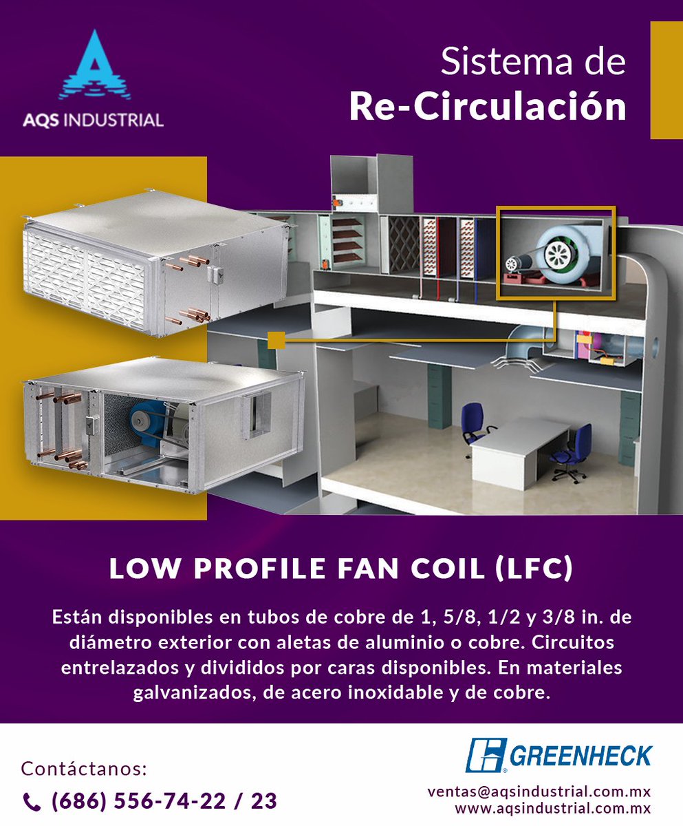 En AQS Industrial encuentra Low Profile  Fan Coil, en Sistema de Re-Circulación y en distintas aplicaciones. 
Whatsapp 📲686-5977 562 | ☎️686-5567422/23 | ✉️ventas@aqsindustrial.com
#AQSIndustrial #HVAC #Hvaclife #Greenheck #Covid19impacts #energyrecovery #ValueinAir