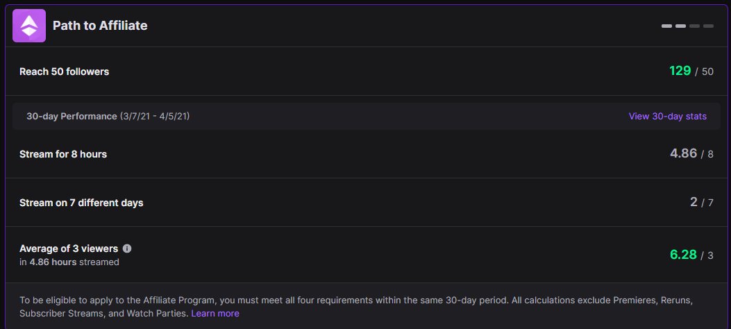 wow didn't realize that I'm so close to becoming affiliate <3 I'm actually going to grind twitch no cap