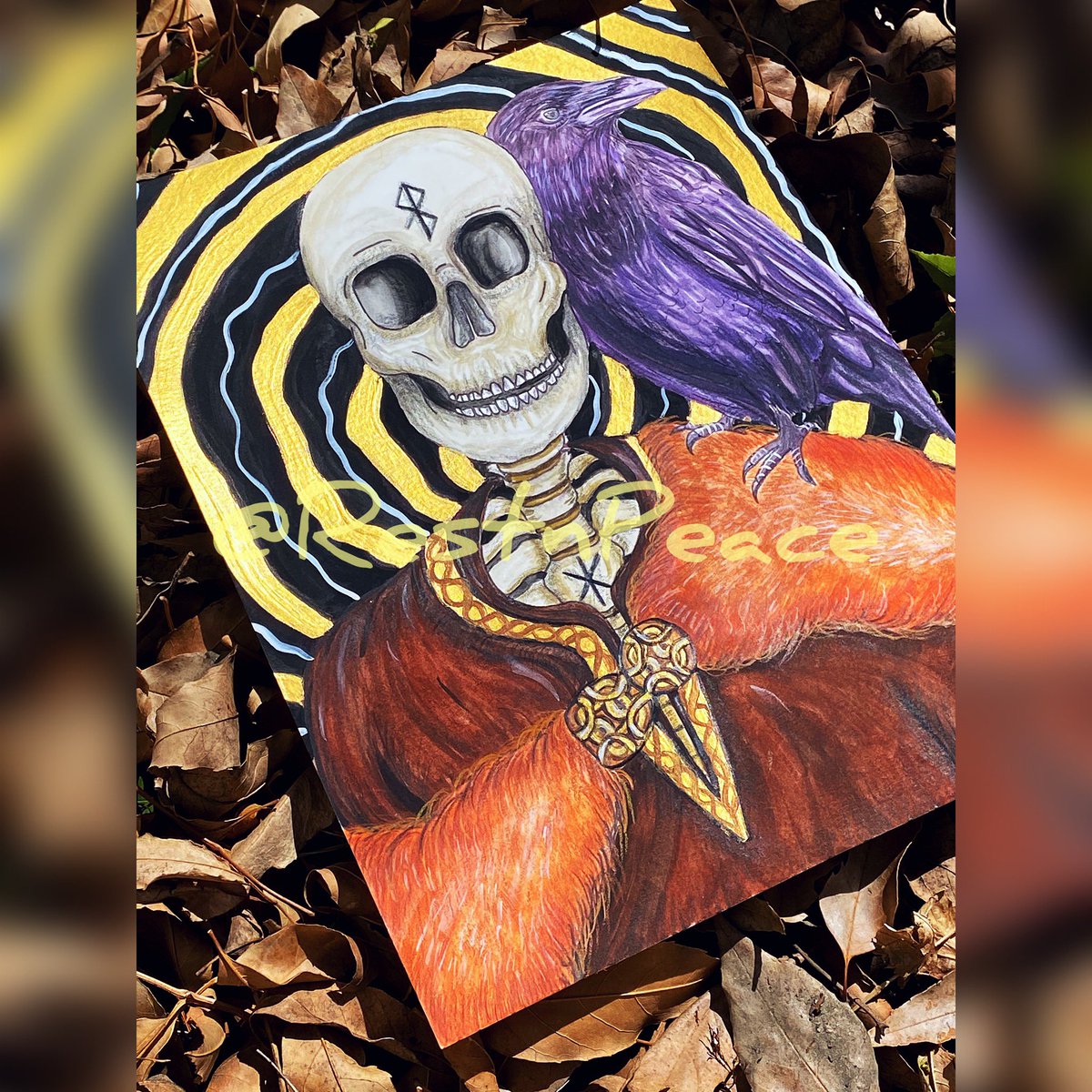 RestnPeaceEtsy's tweet photo. One of my most recent paintings that I’m proud of 🍁🍂 #art #ArtistOnTwitter #Gouache #gothic #skull https://t.co/P7a8FCAlJE