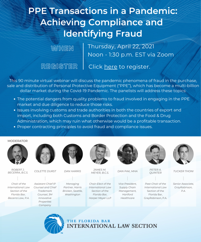 FlaBarILS's tweet image. Save the Date - PPE Transactions in a Pandemic CLE on April 22, 2021 conta.cc/3fJ3SE5