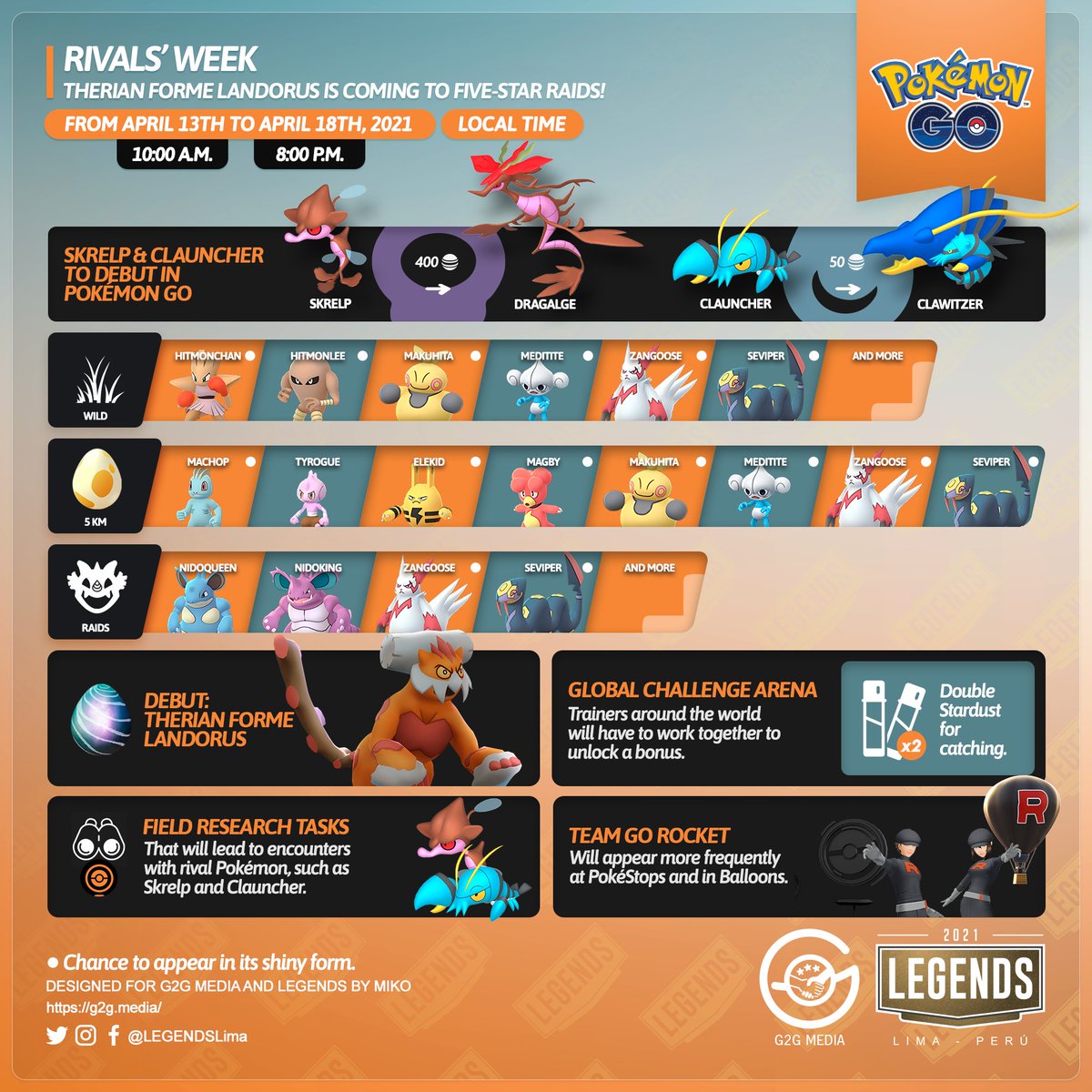 PokeClubTeam1's tweet photo. Rivals' Week brings rival Pokémon and competition!

‼️Debut of Skrelp and Clauncher in Pokémon GO
‼️Unlock a 2x Catch Stardust Bonus during the event
‼️Pokémon known for their rivalries appearing in the wild, raids and 5km Eggs
#PokémonGO #PokémonGOApp #GOBattleLeague https://t.co/MBJ2QDF9Kw
