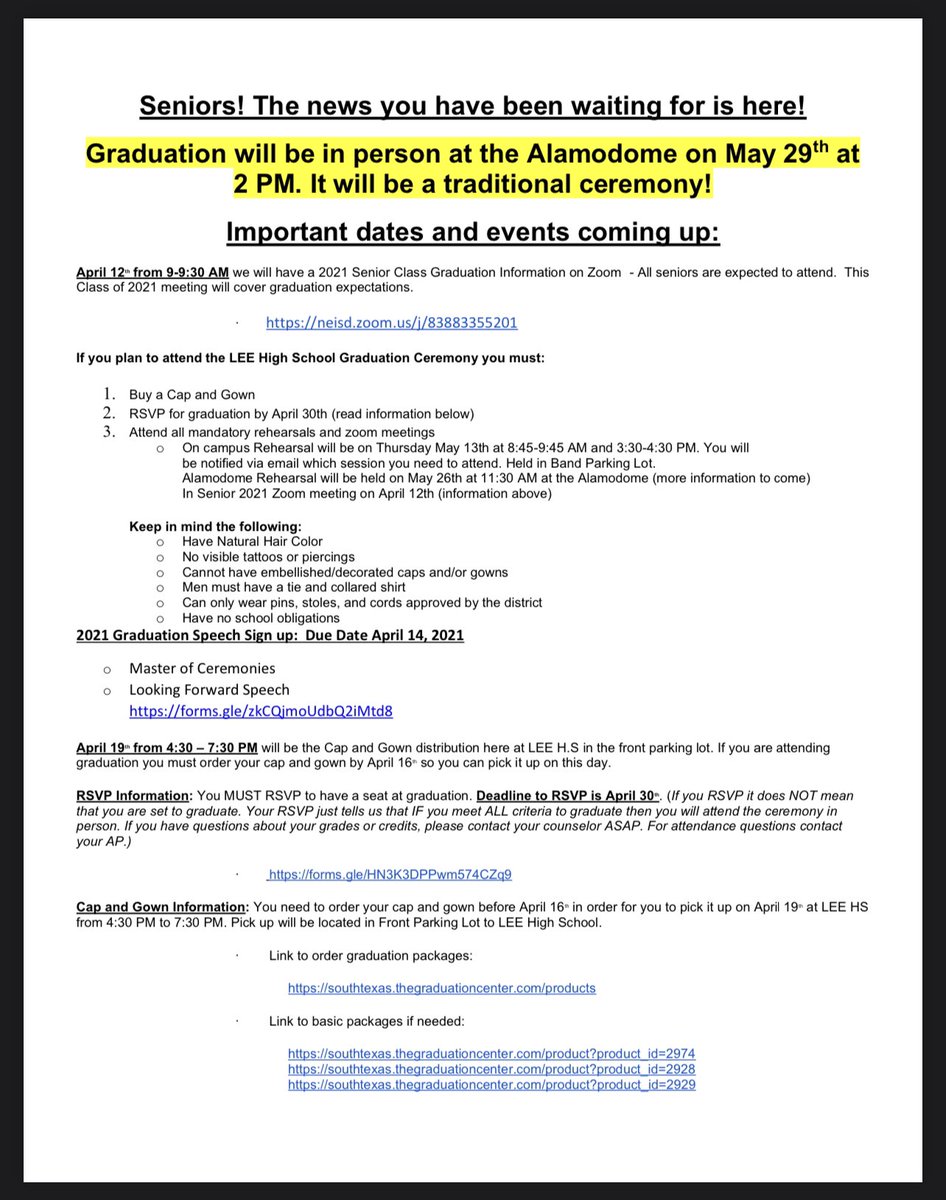Seniors! The news you have been waiting for is here! Please go to Google Classroom for access to the zoom link and other information.