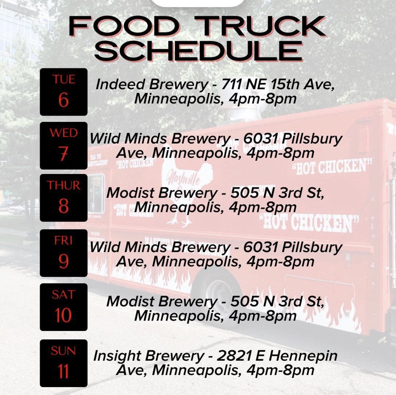 parlour food truck calendar