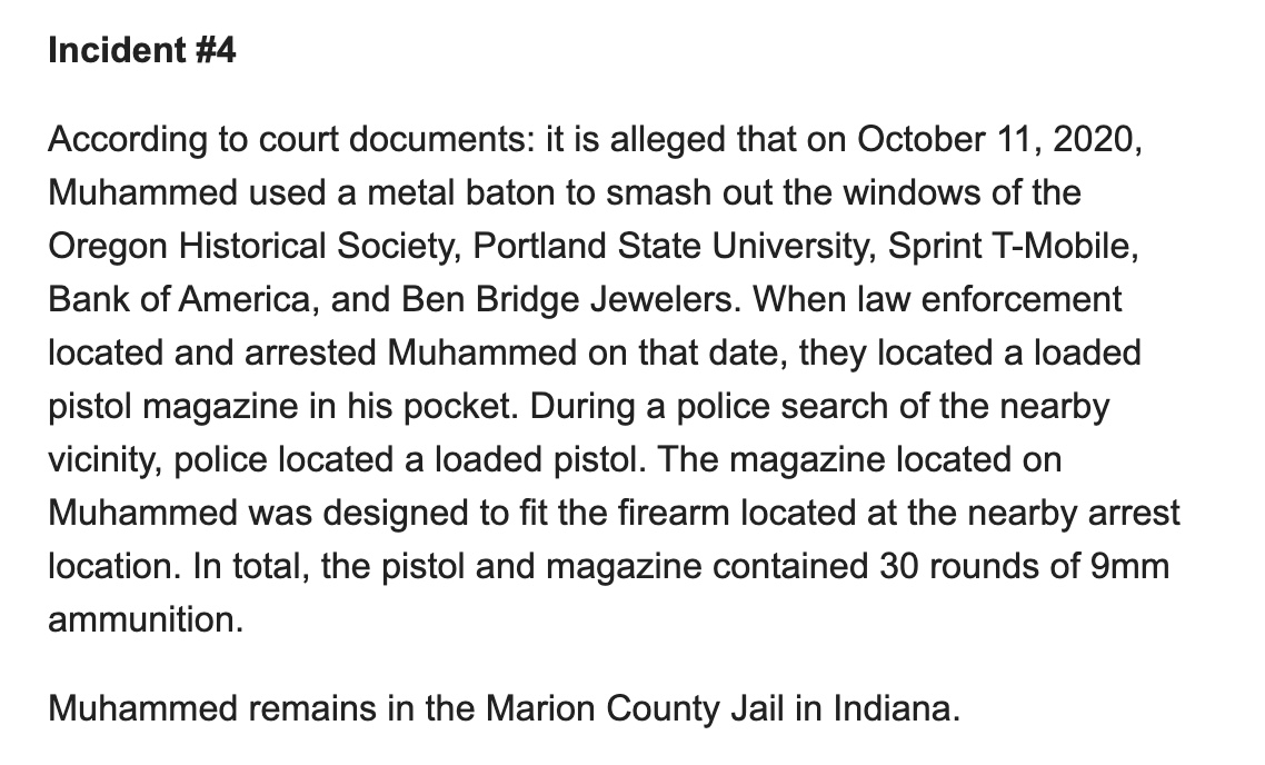 BREAKING: Malik Muhammed has been indicted over multiple charges following an FBI & ATF investigation related to the attempted murder of @PortlandPolice officers at #BLM #antifa riots last year. He's accused of traveling to Portland from Indiana & throwing firebombs at police.