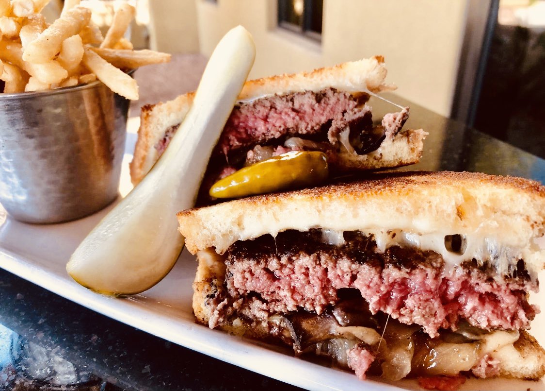 #SourdoughBreadPattyMelt 
#JarlsbergSwissCheese #CaramelizedOnions #SautéedButtonMushrooms #KosherDillPickle #CrispyFrenchFries #EatPGH #TrueCooks #CaseOfTheMondays 🍔🍟🧀🍄👌