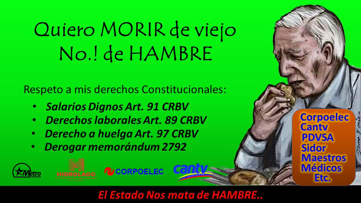 emonange12's tweet photo. #RadicalesContraLaCovid19 #5Abr  
@NicolasMaduro Es Socialista o Neoliberal? Las Tablas Salariales de HAMBRE Impuestas al Sector Público a raíz del 2792, que comprime todas las remuneraciones al ras del SMN, de paso Indigno y Ilegal SMN que viola el Art. 91 de CRBV
#Derogar2792 https://t.co/YBntXnzPwO