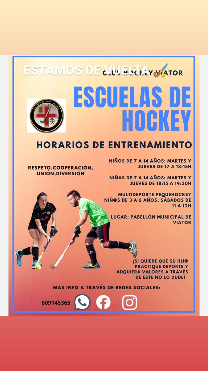 Mañana volvemos a retomar nuestros entrenamientos en <a href="/Viator_C_DXtiva/">ciudadeportivaviator</a> para niñ<a href="/s/">『S』</a> l@s interesad@s en practicar algún deporte podréis asistir y conocer el deporte del Hockey. <a href="/ManuDxtJuventud/">Manuel Gonzalez Viator</a> <a href="/Viatoraldia/">Ayuntamiento de Viator</a> <a href="/ManuelJAlcalde/">Manuel Jesús</a>