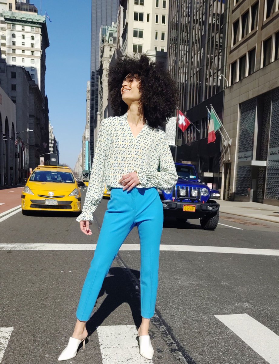 ETCeteraNYC's tweet photo. A Color Story! For those ready to be bold. Our traffic-stopping Mediterranean blue Crete pants are a great compliment to the eye-catching print of our Argyle Georgette blouse. ๐๐๐ค #etceteranyc #spring2021 #springfashion #style #fashion #streetphotography #streetstyle #stylish https://t.co/FpomMEr3Oo