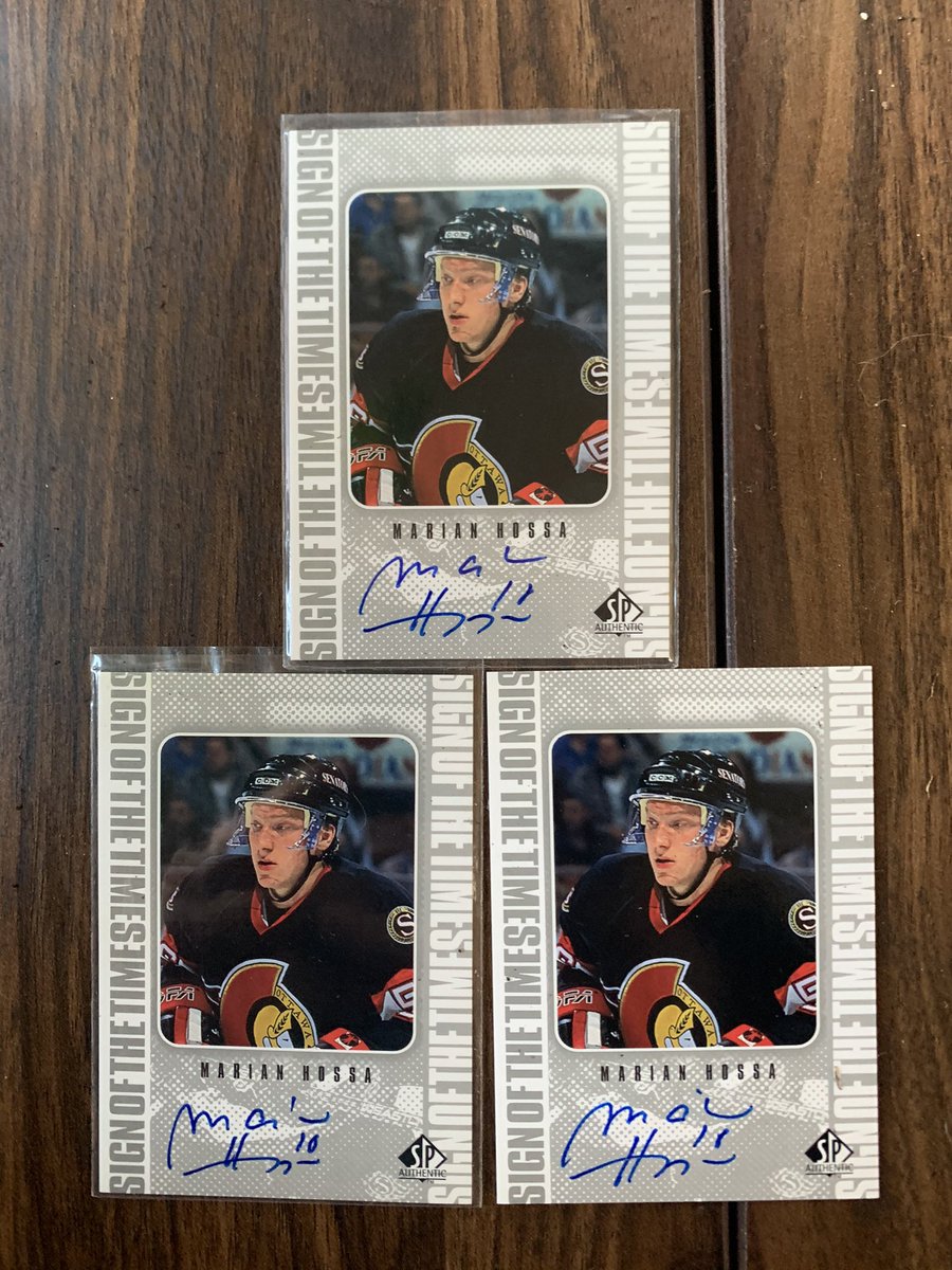 LalimesMartian's tweet photo. Haven’t done a giveaway in a while. So here’s one:

I have 3 mint autographed 1999 ‘Sign of the times’ series Hossa cards from Upper Deck up for grabs. Follow me and retweet to enter into the draw. 

I’ll pick the winner during the second intermission of tonight’s game #GoSensGo https://t.co/r5FgMvEvg6